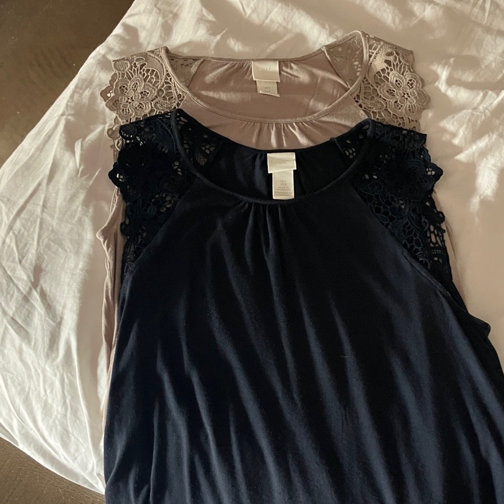 H&M Navy and Taupe Lace Detail Blouses